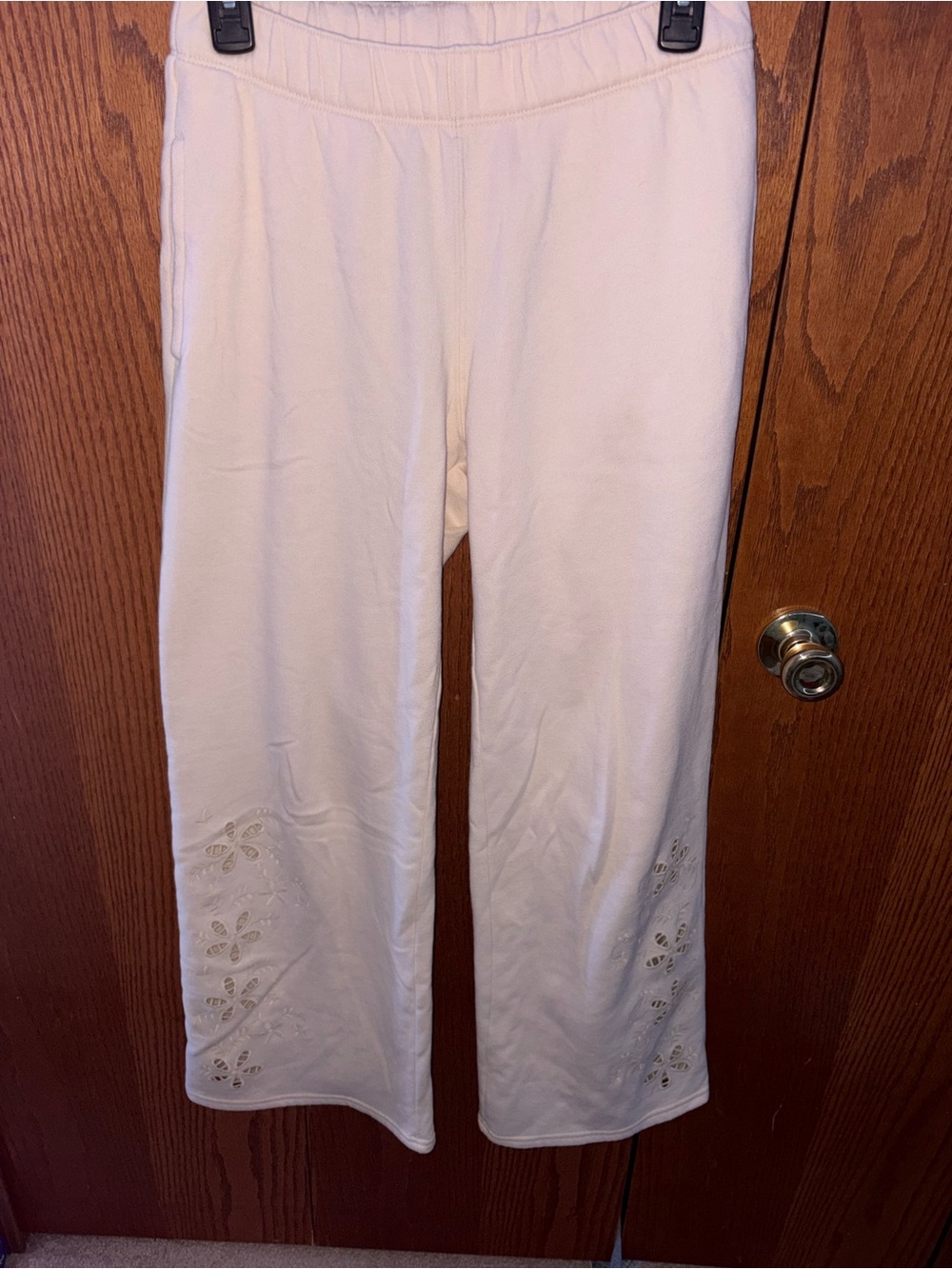 Hollister Cream Embroidered Leg Lounge Pants